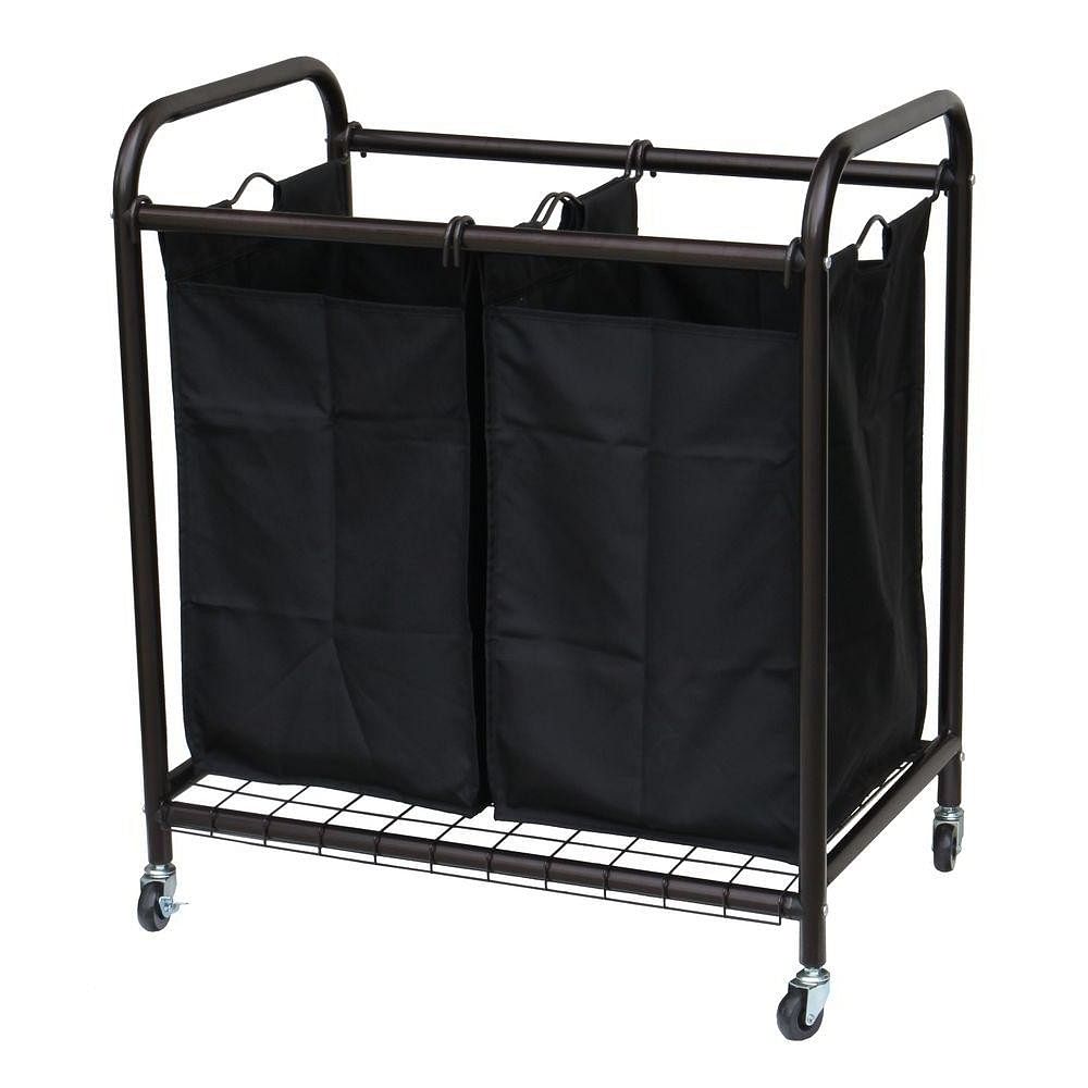 Bronze Laundry Hamper Cart – Dual Black Sorter Bags with Wheels