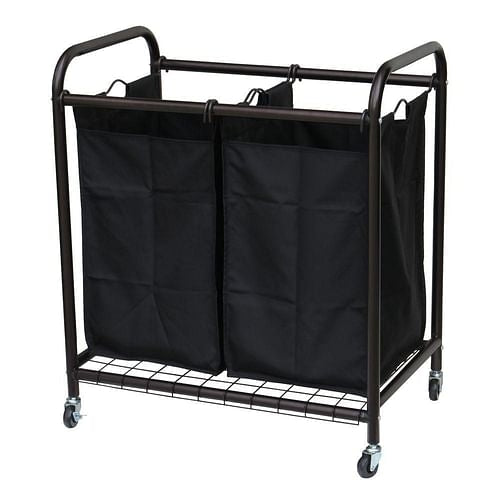Bronze Laundry Hamper Cart – Dual Black Sorter Bags with Wheels