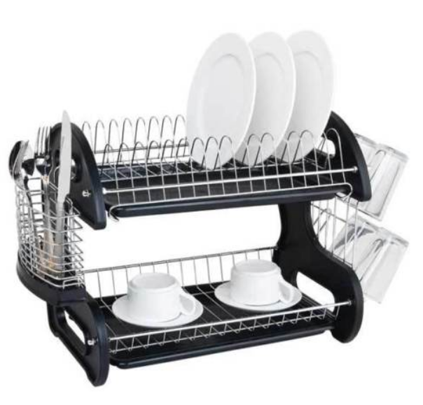 Dual-Layer Kitchen Rack Organizer – Bowls & Dish Storage Shelf
